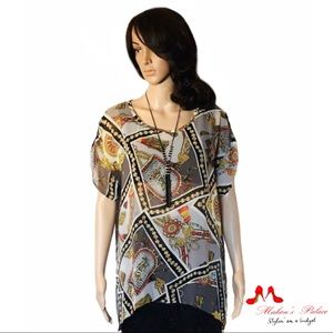 Romeo & Juliet Couture Multicolored Sheer Blouse